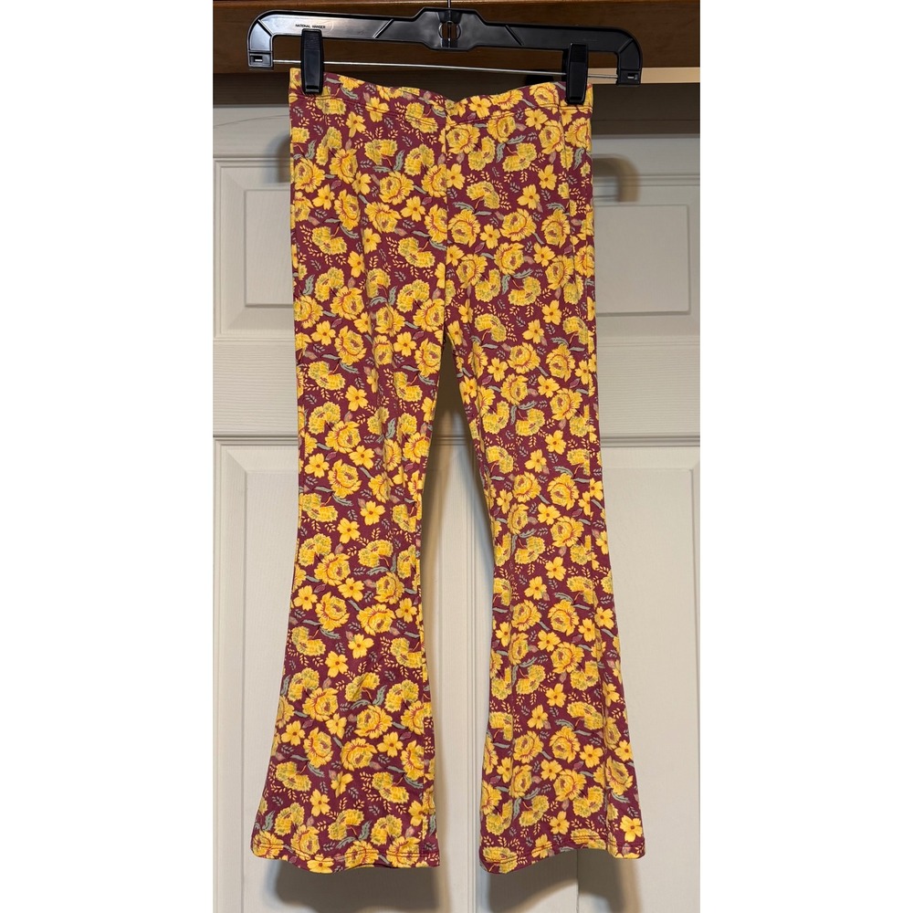 Btwen Girls Floral Bell Bottom Leggings Burgundy Yellow Flare Pants Size 8